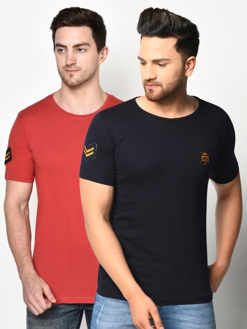 

ELEGANCE Men Set Of 2 Solid Applique T-shirt, Red