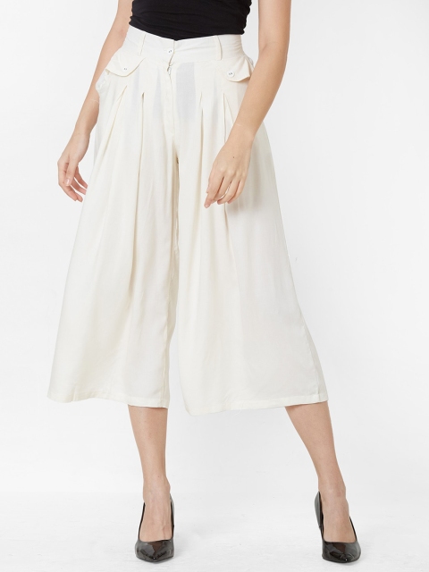 

ZOLA Women Off White Pleated Culottes Trousers
