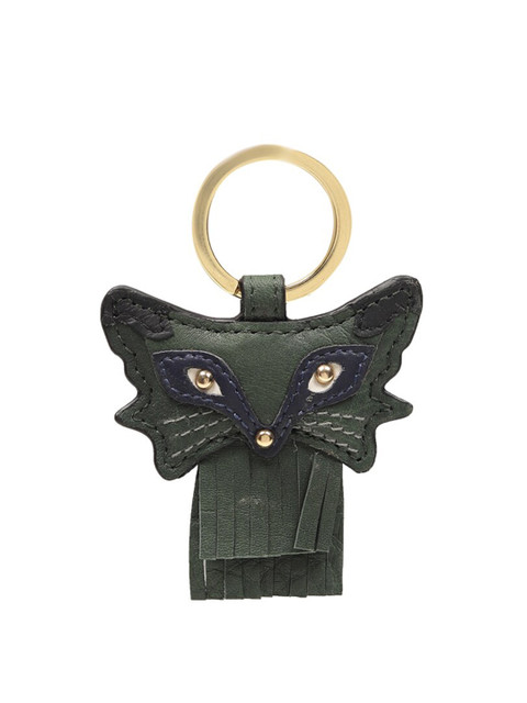 

Da Milano Olive-Green & Gold-Toned Textured Cat-Shaped Genuine Leather Key Chain