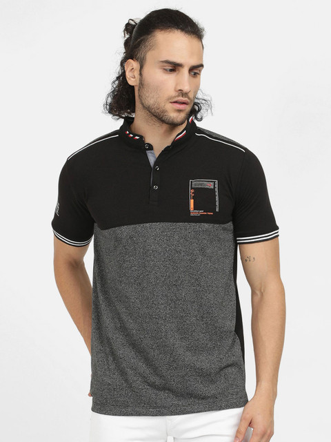 

V2 Value & Variety Men Black Henley Neck T-shirt