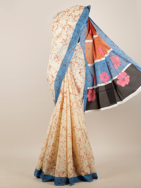 

Pothys Cream-Coloured & Blue Tie and Dye Saree