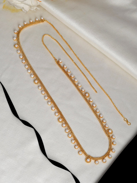 

Silvermerc Designs Gold-Plated White Pearl-Studded Kamarbandh