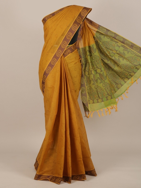 

Pothys Mustard & Green Embossed Woven Design Pure Cotton Saree