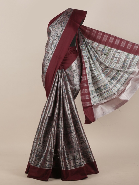 

Pothys Silver-Toned & Brown Printed Saree