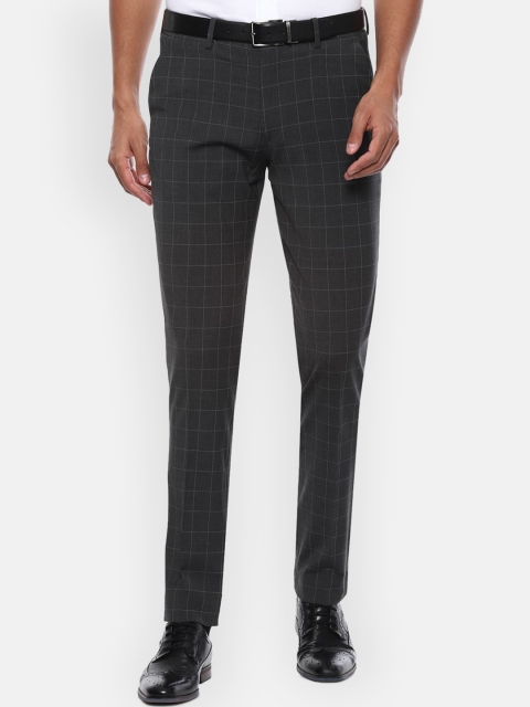

Louis Philippe Permapress Men Grey & White Checked Slim Fit Formal Trousers