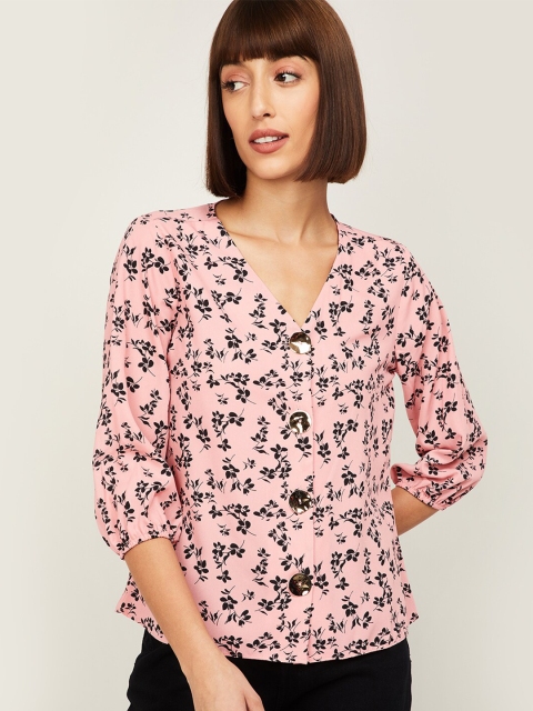

Bossini Pink Floral Regular V-Neck Top