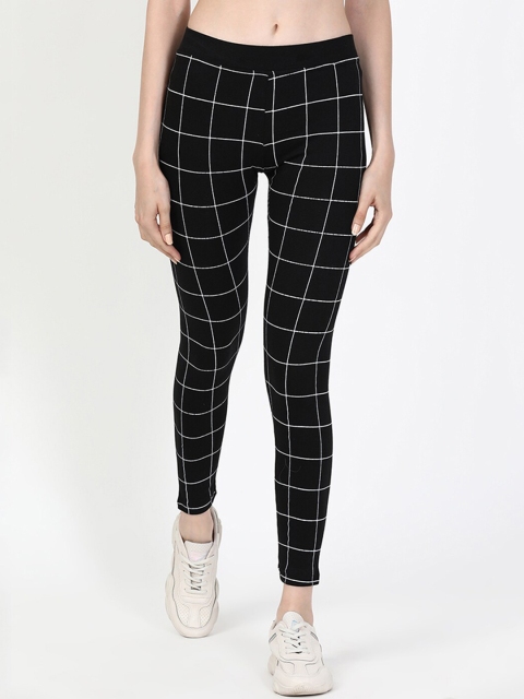 

V2 Value & Variety Women Black & White Checked Cotton Ankle-Length Leggings