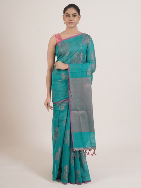 

Pothys Teal & Grey Woven Design Zari Saree