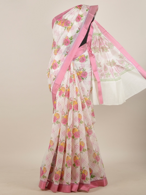 

Pothys White & Pink Floral Saree