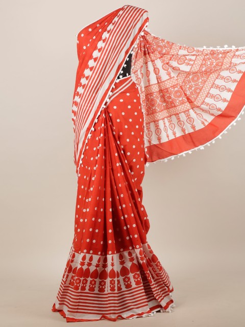 

Pothys Red & White Polka Dots Printed Cotton Blend Saree