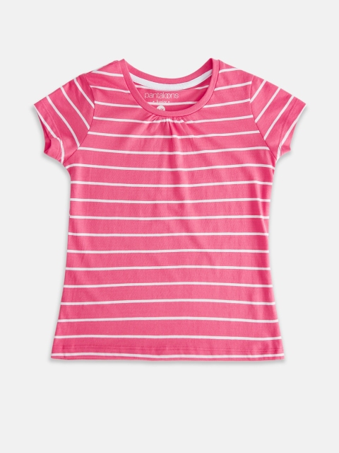 

Pantaloons Junior Girls Pink Striped Round Neck Pure Cotton T-shirt