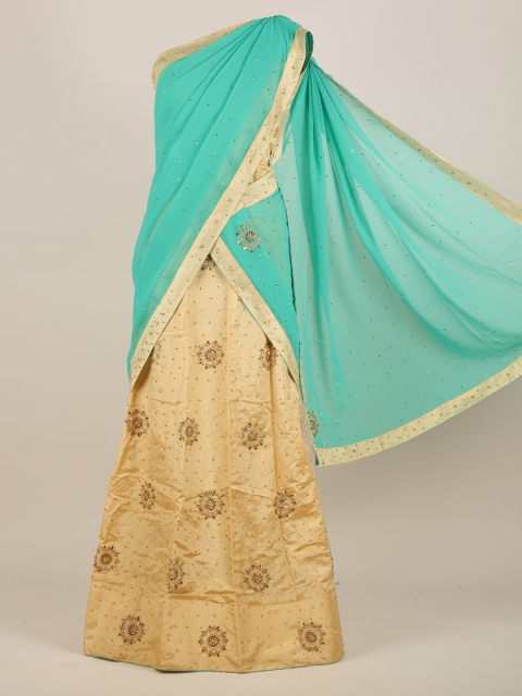 

Pothys Green Coloured & Gold Ethnic Motifs Beads and Stones Half Lehenga Saree