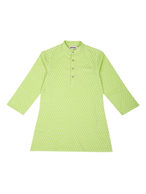 

Fabindia Boys Green & White Ethnic Motifs Print Cotton Kurta