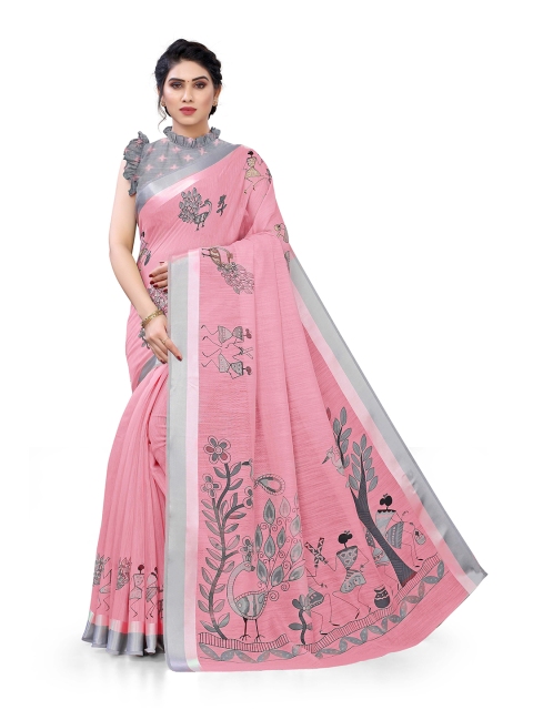 

KALINI Pink & Grey Warli Baluchari Saree