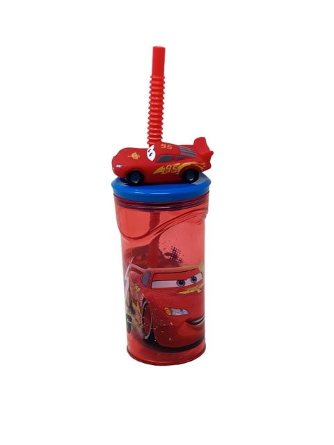 Disney Boys Red Printed 3D Figurine Tumbler Cars Racers Water Bottle with Straw