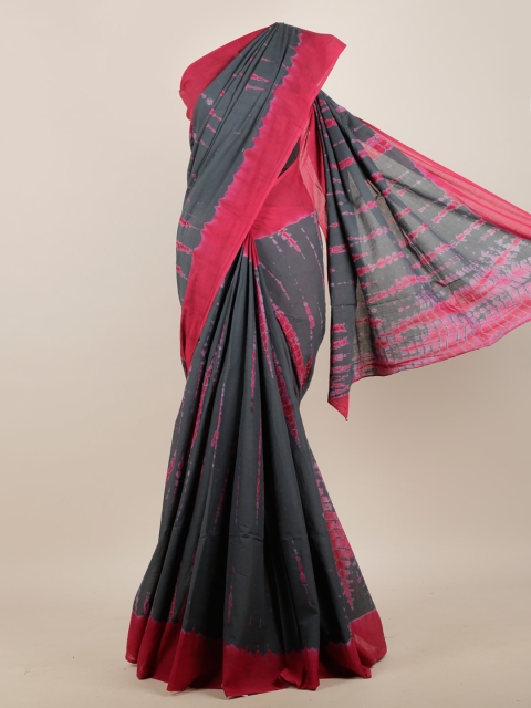 

Pothys Women Charcoal Grey & Pink Cotton Blend Tie & Dye Printed Saree