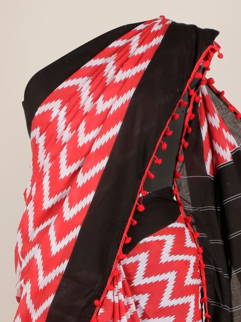 

Pothys Red & White Chevron Printed Saree