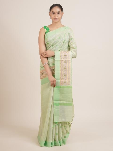 

Pothys Green & Red Floral Embroidered Tissue Saree