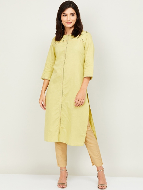 

Melange by Lifestyle Women Mustard Yellow Cotton Yoke Design Straight Kurta