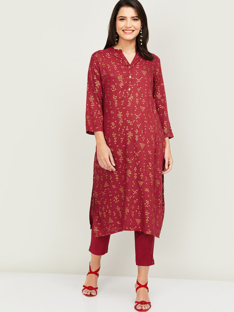 

Melange by Lifestyle Women Rust Red & Golden Printed Straight Kurta