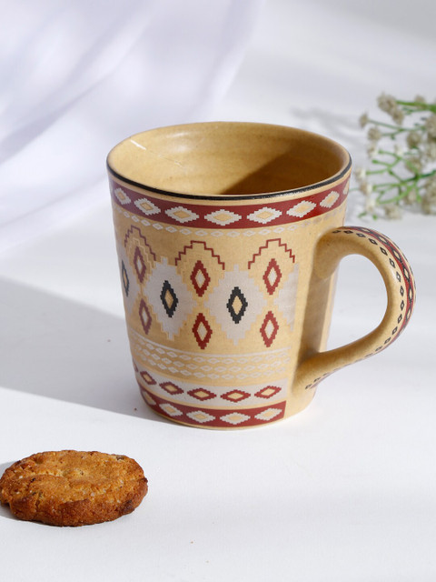 

Fabindia Beige & Red Printed Ceramic Glossy Cup
