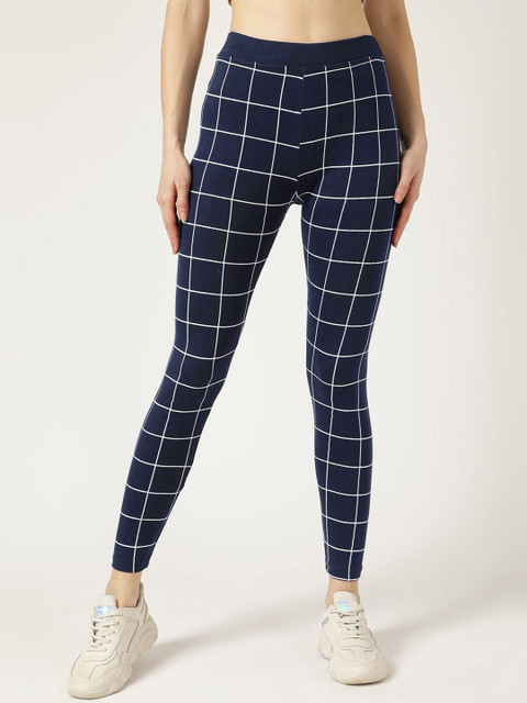 

V2 Value & Variety Women Navy Blue Checked Cotton Ankle-Length Leggings