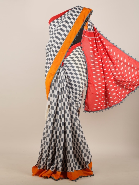 

Pothys Grey & White Geometric Printed Saree