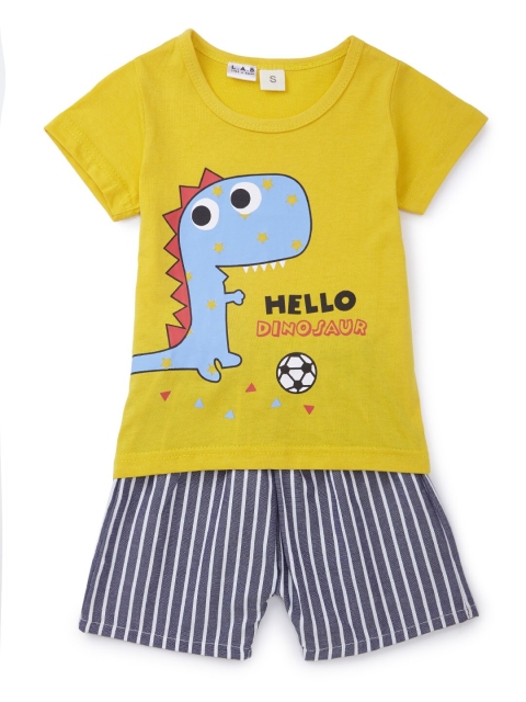 

Like A Boss Boys Yellow & Grey Printed T-shirt with Shorts