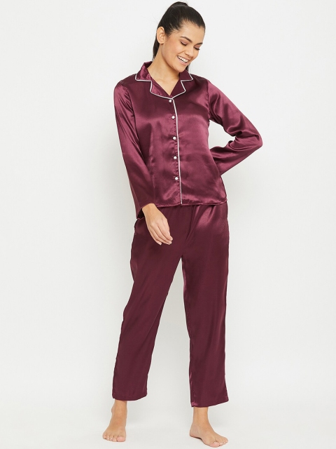 

PANIT Women Burgundy & White Night suit