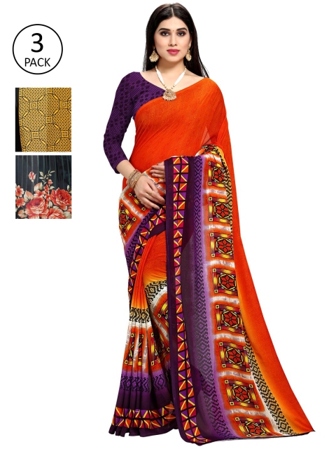 

KALINI Pack Of 3 Printed Sarees, Yellow