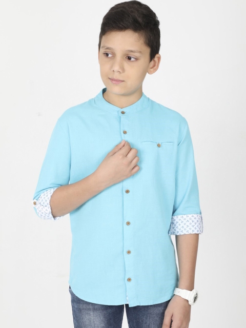 

MANET Boys Turquoise Blue Melange Solid Shirt