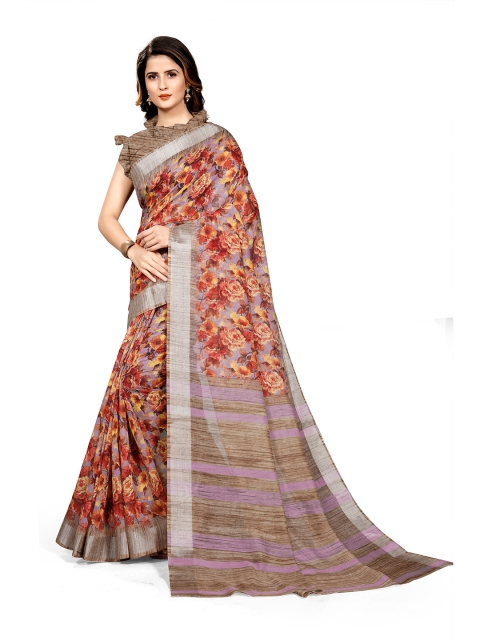 

KALINI Rust & Lavender Floral Bagh Saree