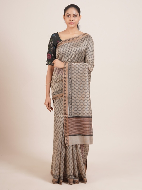 

Pothys Women Brown Cotton Blend Paisley Printed Saree