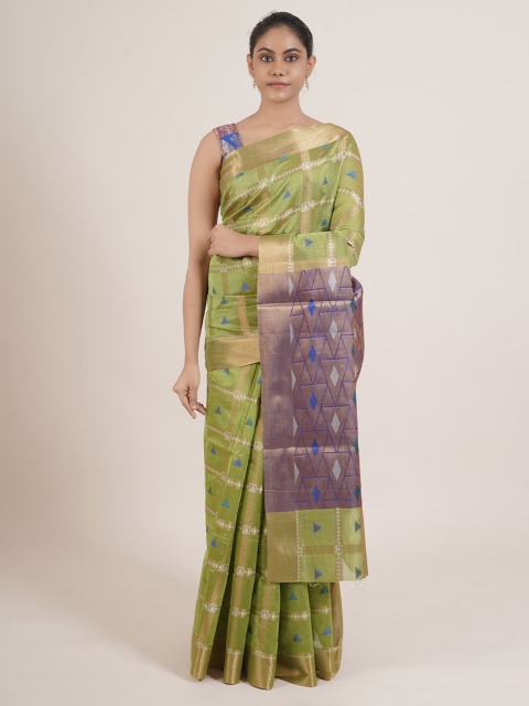 

Pothys Green & Blue Checked Saree