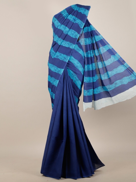 

Pothys Blue Striped Cotton Blend Saree