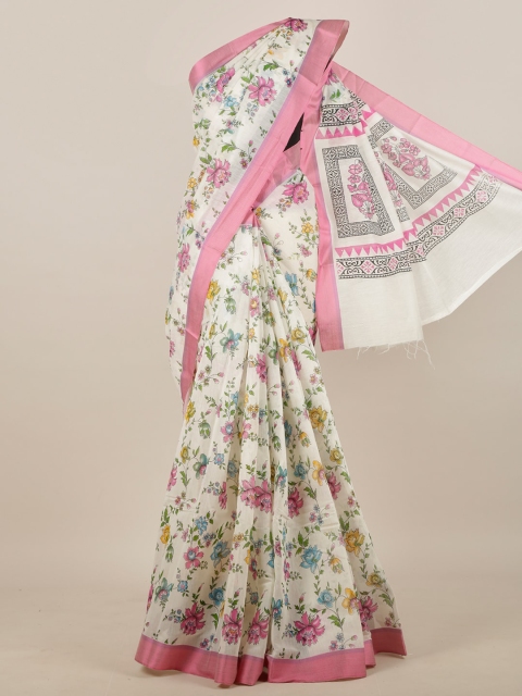 

Pothys White & Pink Floral Printed Saree