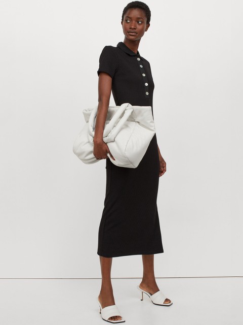 

H&M Women Black Collared Ribbed Dress
