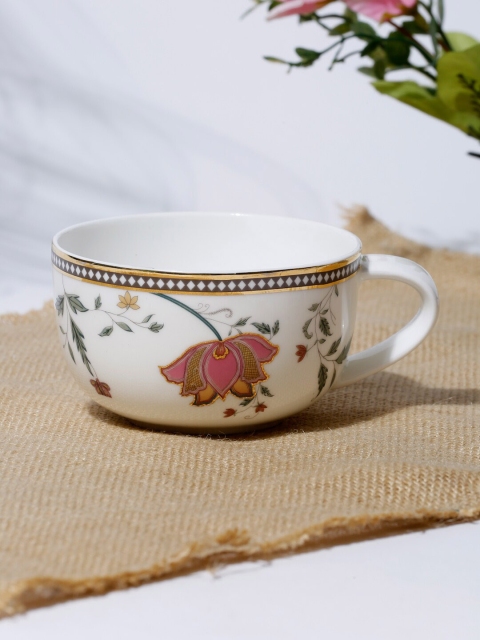 

Fabindia White & Pink Printed Bone China Glossy Cup