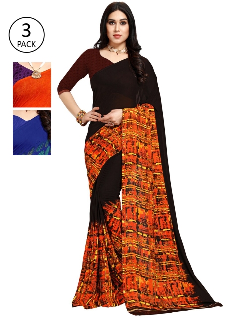 

KALINI Multicolor Georgette Printed Daily Wear Saree With Unstitched Blouse(Pack of 3), Black