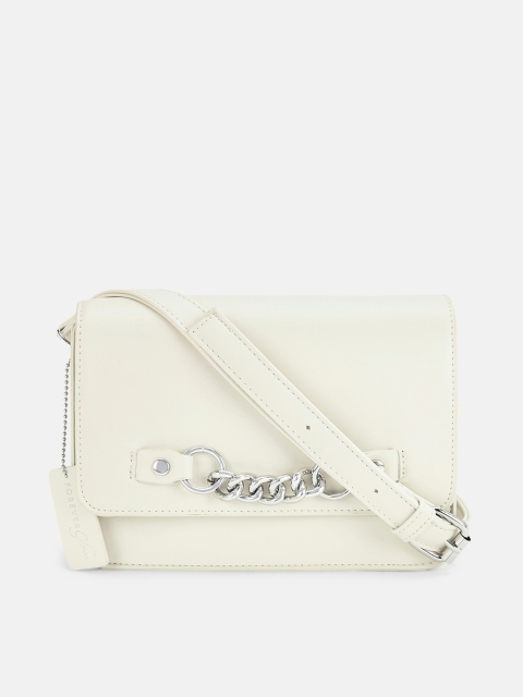 Forever Glam by Pantaloons Off White & Silver-Toned Chain detail Sling Bag