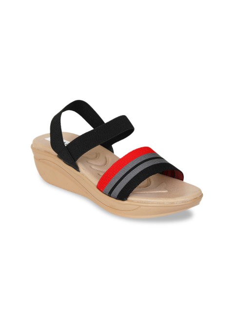 

Zyla Black Colourblocked Wedge Sandals with Buckles