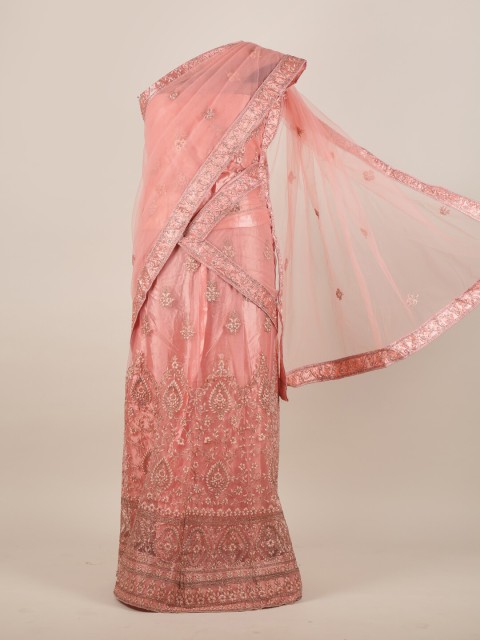 

Pothys Women Peach Embroidered Net Half Saree