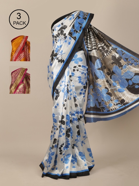 

Pothys Pack of 3 Multicoloured Printed saree, Cream