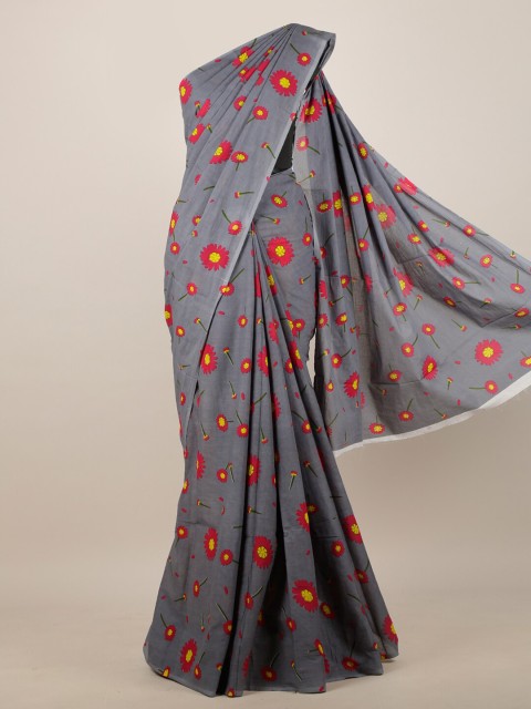 

Pothys Grey & Pink Floral Printed Saree