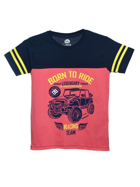 

ORANGE PUMPKKIN Boys Navy Blue Typography Printed Slim Fit T-shirt