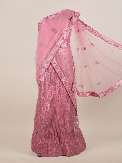 

Pothys Pink Embellished Net Half Lehenga Saree