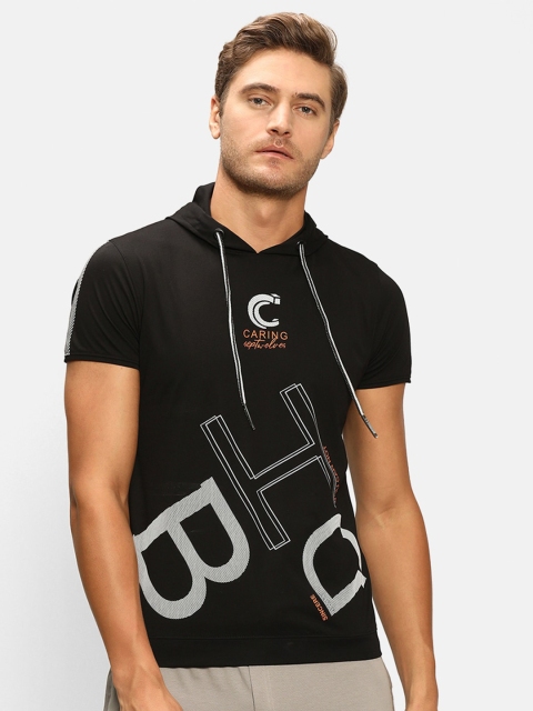 

V2 Value & Variety Men Black Typography Printed Hooded T-shirt