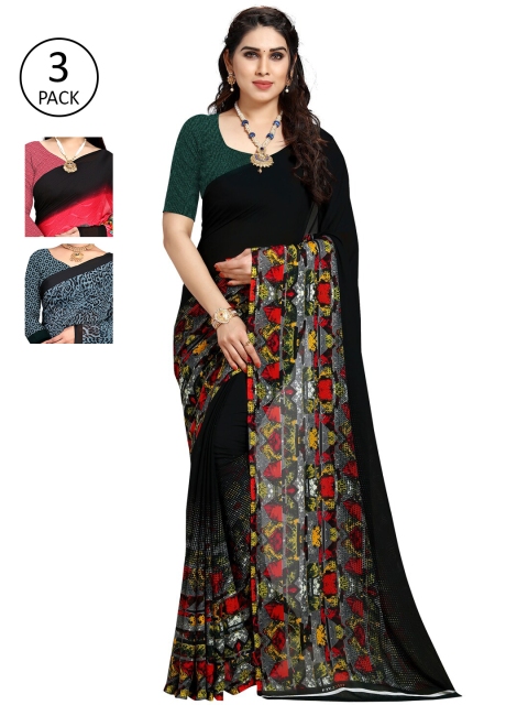 KALINI Pack Of 3 Multicoloured Printed Sarees, Pink
