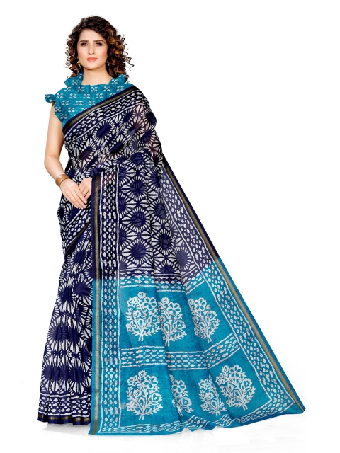 

KALINI Navy Blue & White Batik Zari Saree
