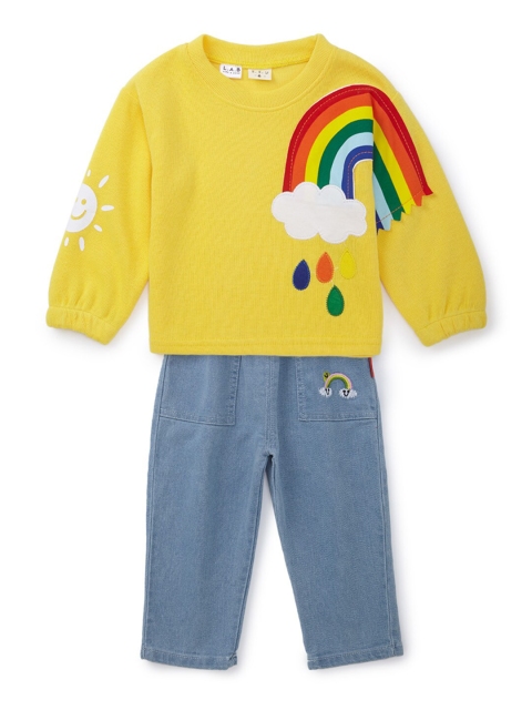 

Like A Boss Unisex Kids Yellow & Blue Printed T-shirt with Trousers